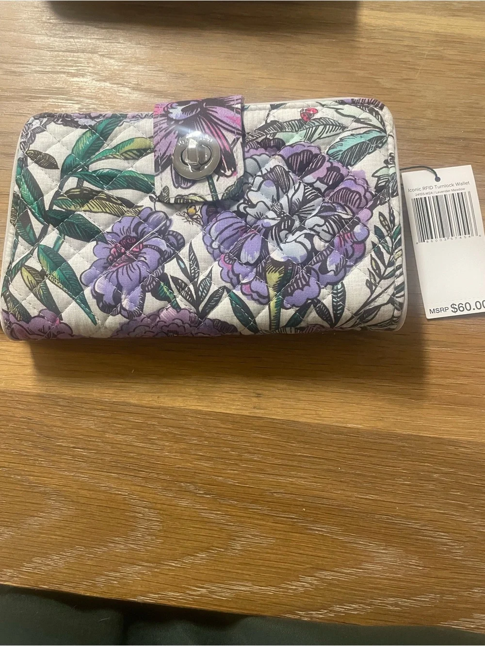 Vera Bradley Quilted Floral Zip Wallet in Purple, Pink and White